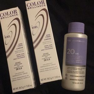 Permanent hair color, darkest brown & developer